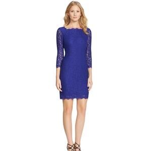 Adrianna Papell Evening Lace Overlay Sheath Cocktail Dress Size 10 Royal Blue